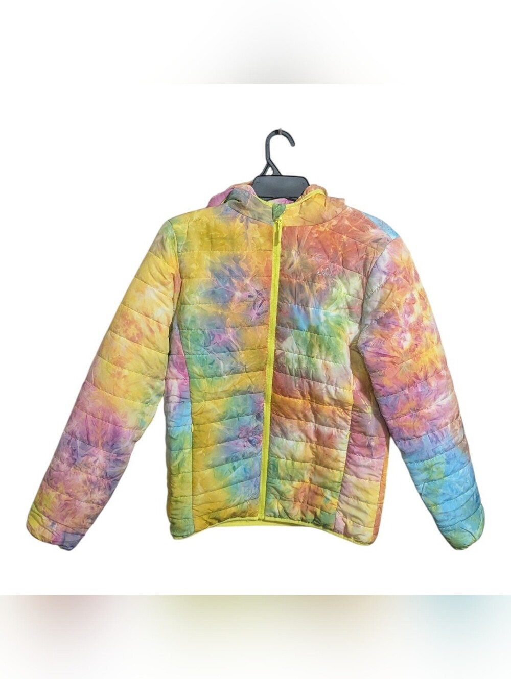 Alexa Rae Youth Puffer Jacket Sz 16 Large Tie Dye Pastel Rainbow Hooded K-386